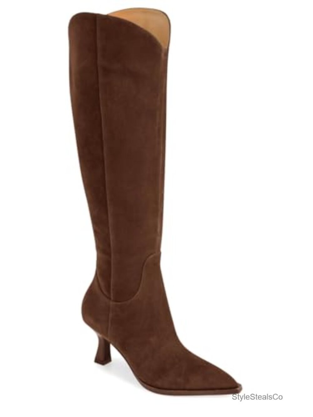 Womens Wide Calf Knee High Boots Kitten Heel Pointed Toe Tall Boots Side Zipper